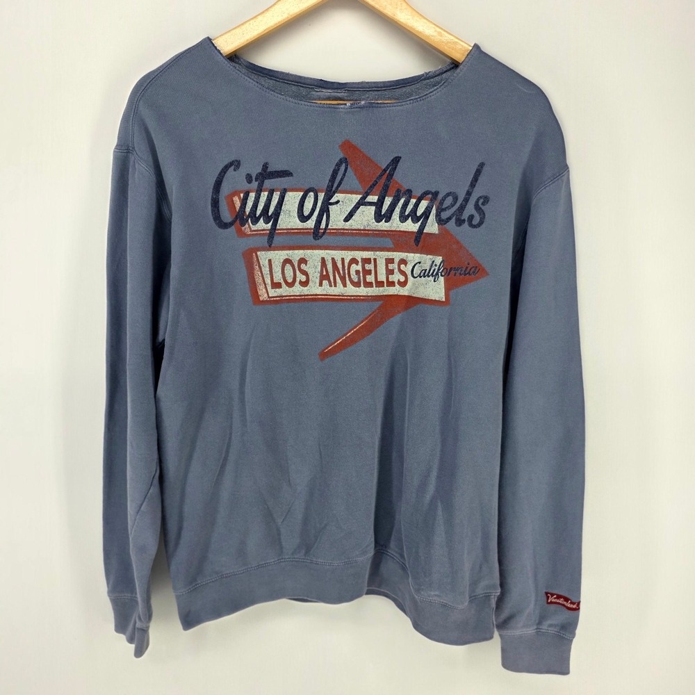 Vacationland Sweatshirt Mens Small Blue City of Angels Los Angeles Graphic Retro